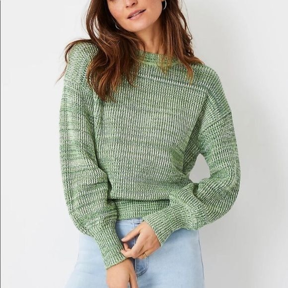 Ann Taylor Sweaters - ANN TAYLOR Women's Marled Puff Sleeve Sweater in Green NWT Size L